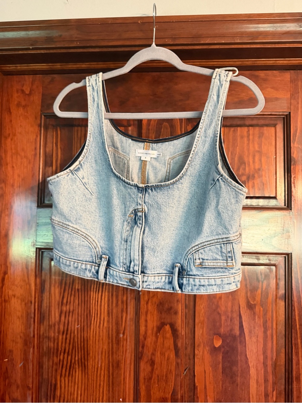 BDG Light Wash Denim Crop Tank Top - Blue
